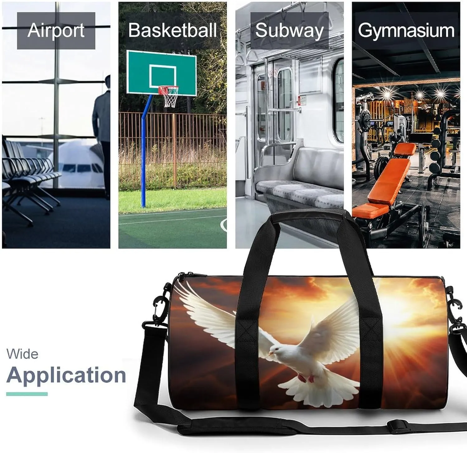 Gym Bag Dove Sun Art Duffel Bag for Men Women Overnight Bag with Shoe Compartment Workout Bags