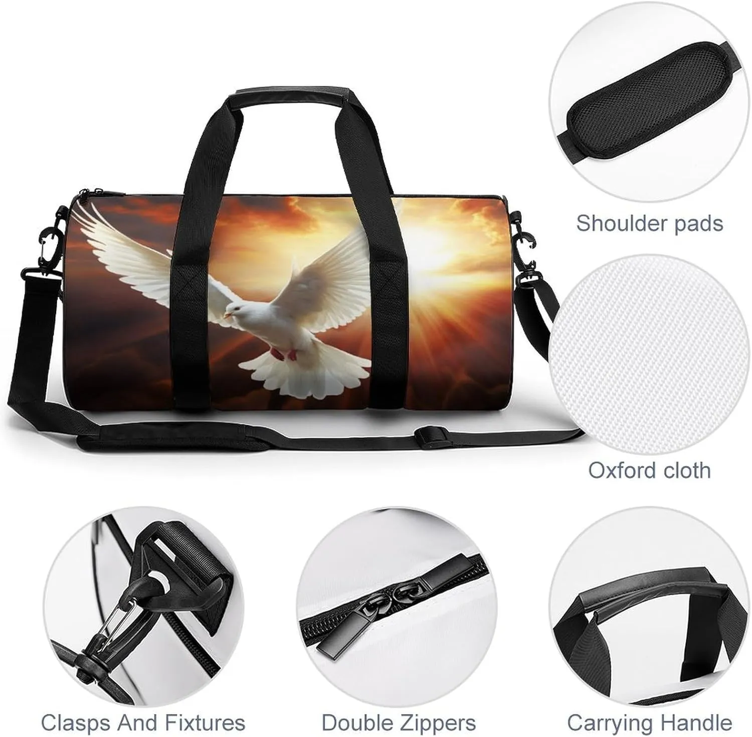 Gym Bag Dove Sun Art Duffel Bag for Men Women Overnight Bag with Shoe Compartment Workout Bags