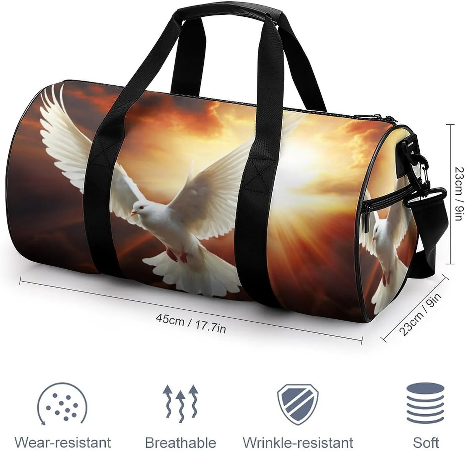 Gym Bag Dove Sun Art Duffel Bag for Men Women Overnight Bag with Shoe Compartment Workout Bags
