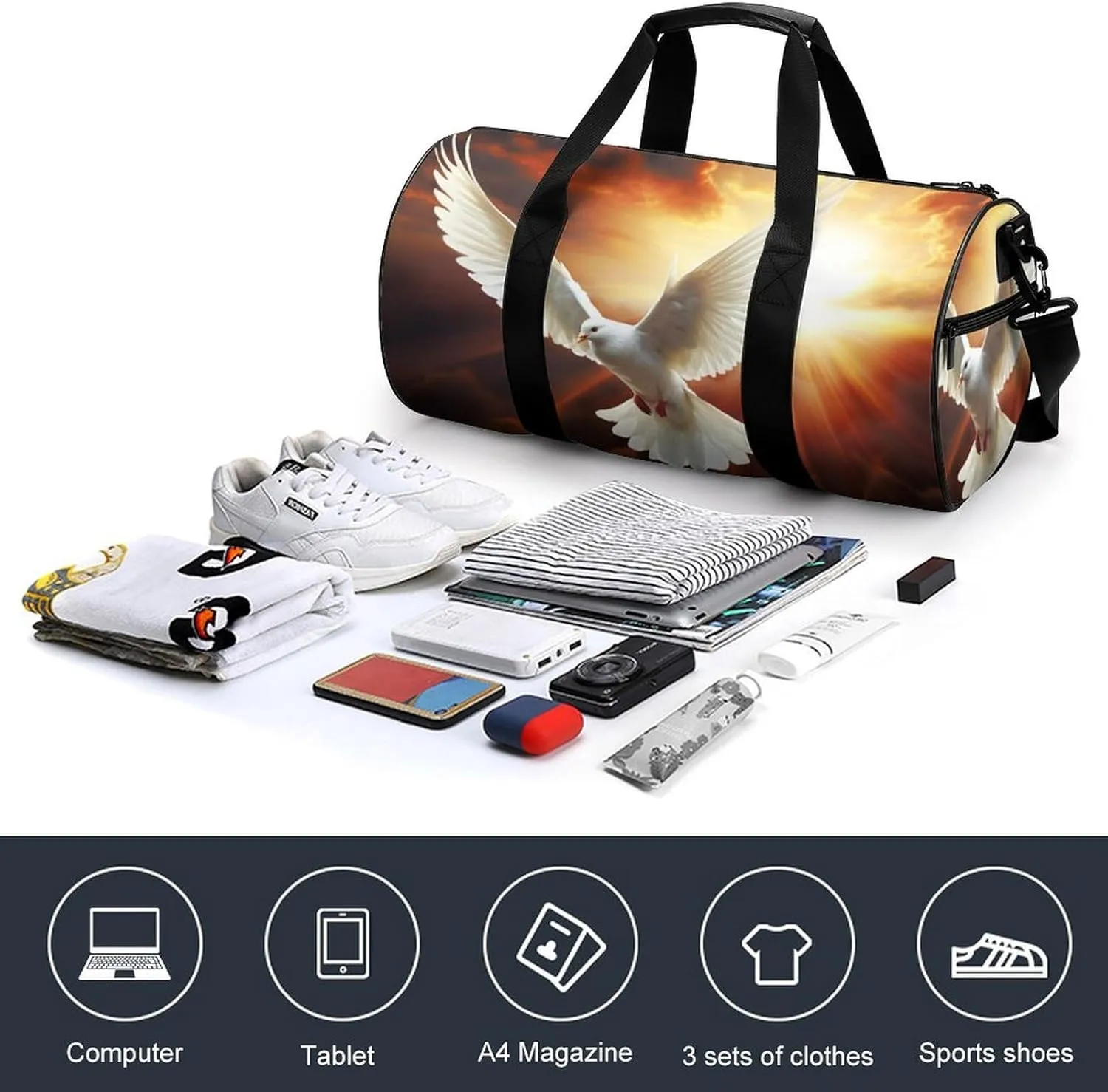 Gym Bag Dove Sun Art Duffel Bag for Men Women Overnight Bag with Shoe Compartment Workout Bags