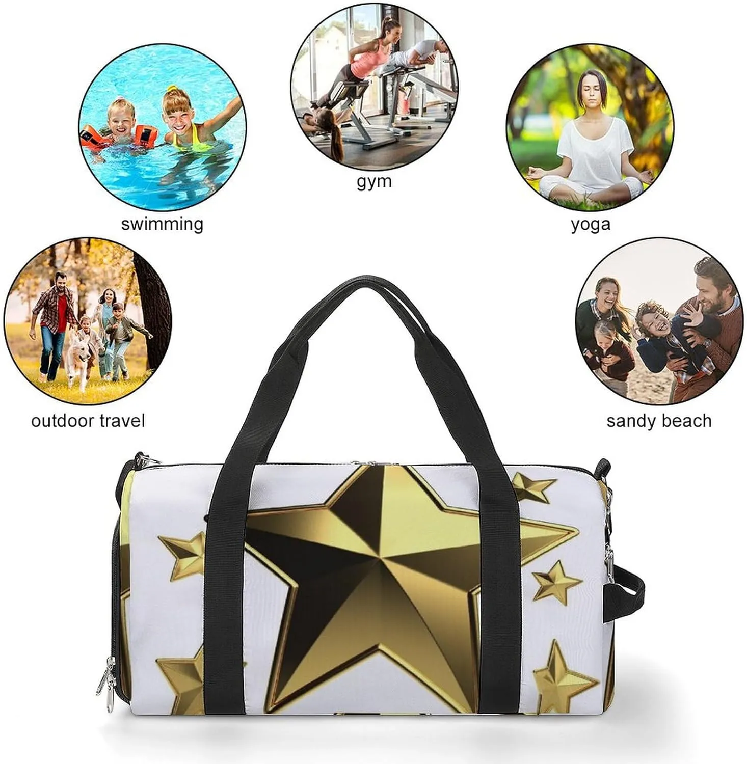 Gym Bag Gold Star Duffel Bag for Men Women Overnight Bag with Shoe Compartment Workout Bags