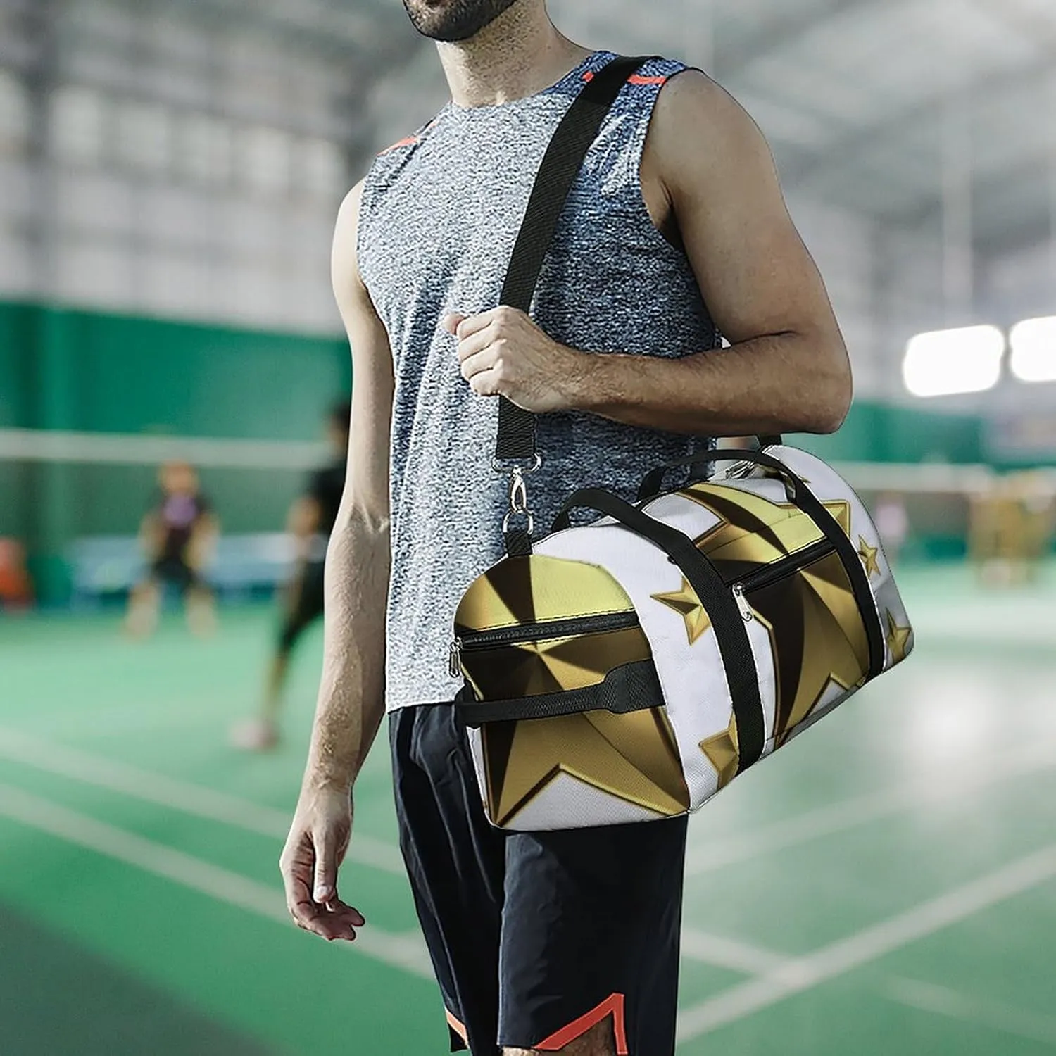 Gym Bag Gold Star Duffel Bag for Men Women Overnight Bag with Shoe Compartment Workout Bags