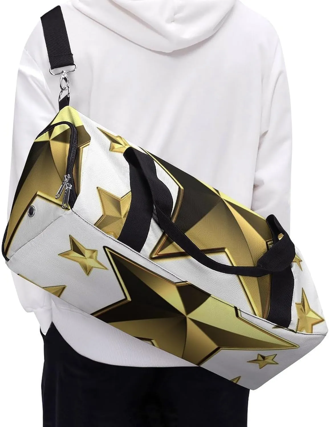 Gym Bag Gold Star Duffel Bag for Men Women Overnight Bag with Shoe Compartment Workout Bags