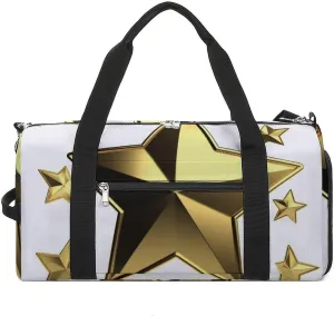 Gym Bag Gold Star Duffel Bag for Men Women Overnight Bag with Shoe Compartment Workout Bags
