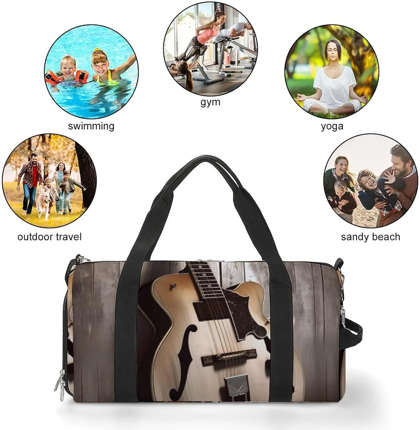 Gym Bag Guitar Pictures Duffel Bag for Men Women Overnight Bag with Shoe Compartment Workout Bags