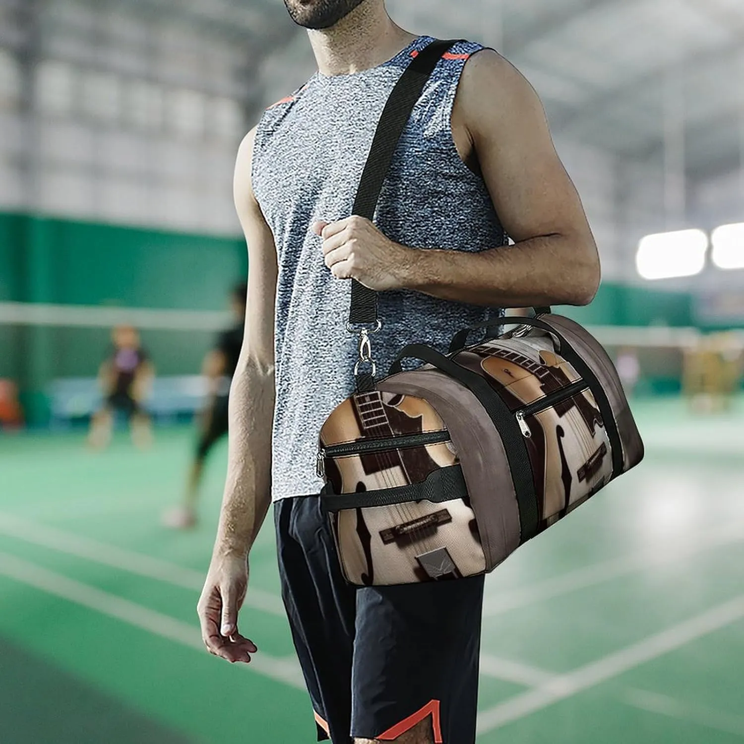 Gym Bag Guitar Pictures Duffel Bag for Men Women Overnight Bag with Shoe Compartment Workout Bags