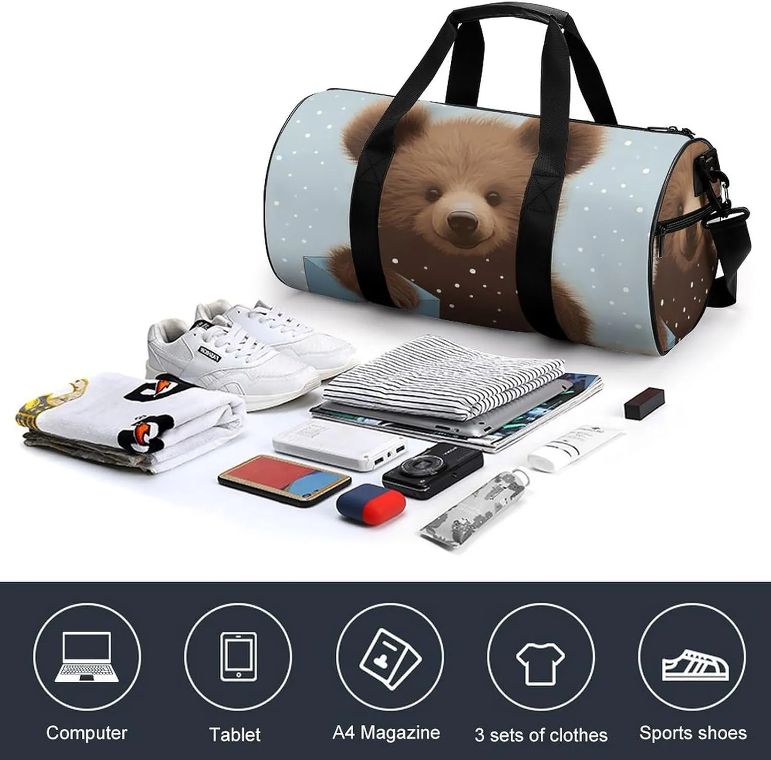Gym Bag Happy Bear Baby Duffel Bag for Men Women Overnight Bag with Shoe Compartment Workout Bags
