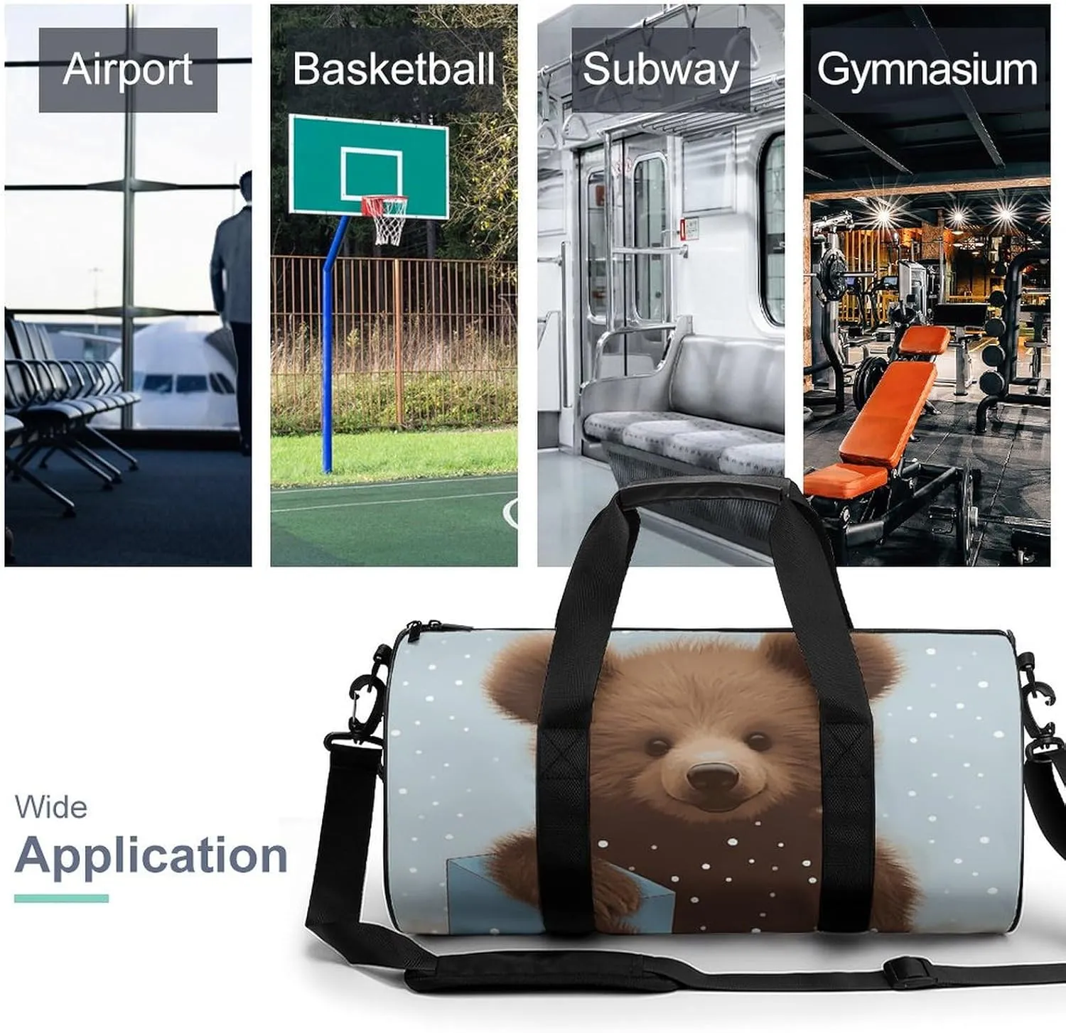 Gym Bag Happy Bear Baby Duffel Bag for Men Women Overnight Bag with Shoe Compartment Workout Bags