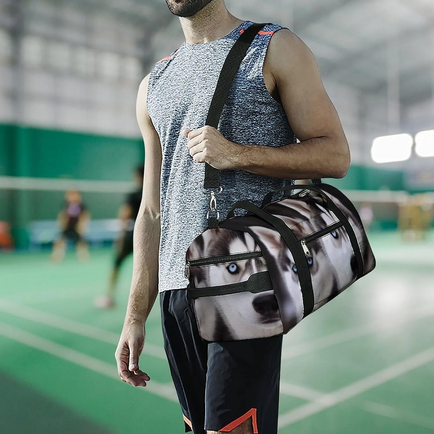 Gym Bag Husky Dog Duffel Bag for Men Women Overnight Bag with Shoe Compartment Workout Bags