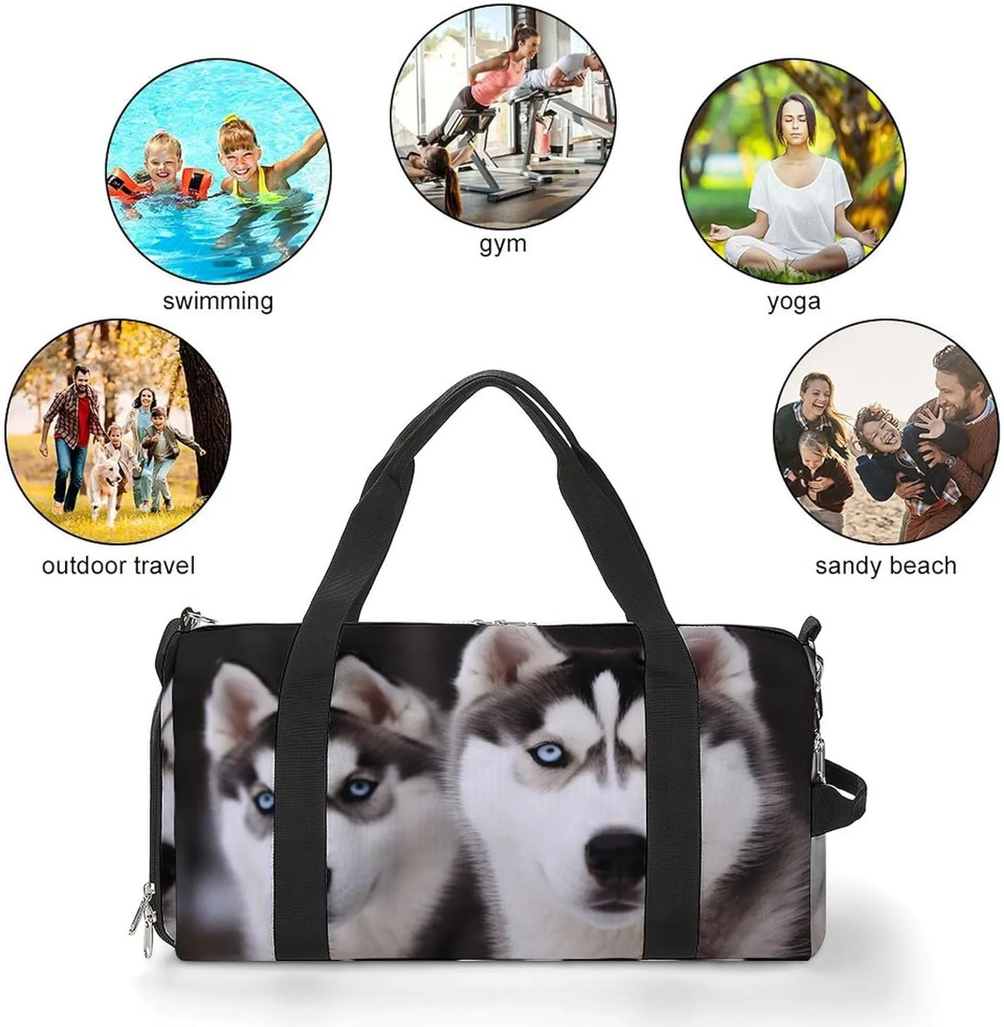 Gym Bag Husky Dog Duffel Bag for Men Women Overnight Bag with Shoe Compartment Workout Bags