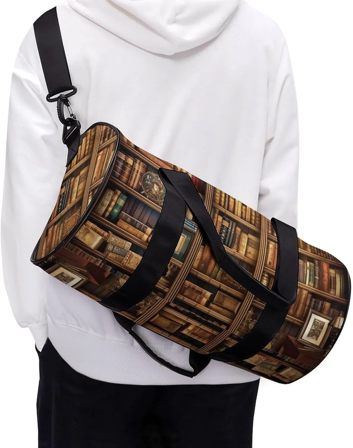 Gym Bag Library Bookshelf Book Duffel Bag for Men Women Overnight Bag with Shoe Compartment Workout Bags