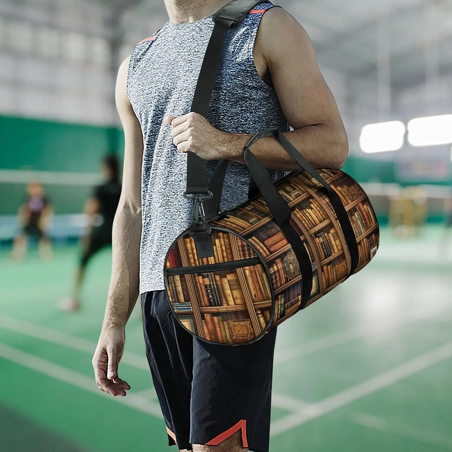 Gym Bag Library Bookshelf Book Duffel Bag for Men Women Overnight Bag with Shoe Compartment Workout Bags