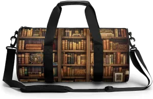 Gym Bag Library Bookshelf Book Duffel Bag for Men Women Overnight Bag with Shoe Compartment Workout Bags