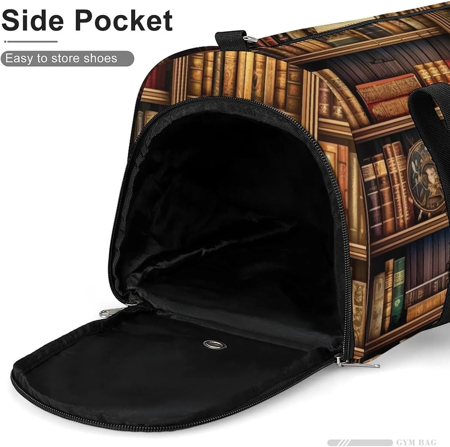 Gym Bag Library Bookshelf Book Duffel Bag for Men Women Overnight Bag with Shoe Compartment Workout Bags