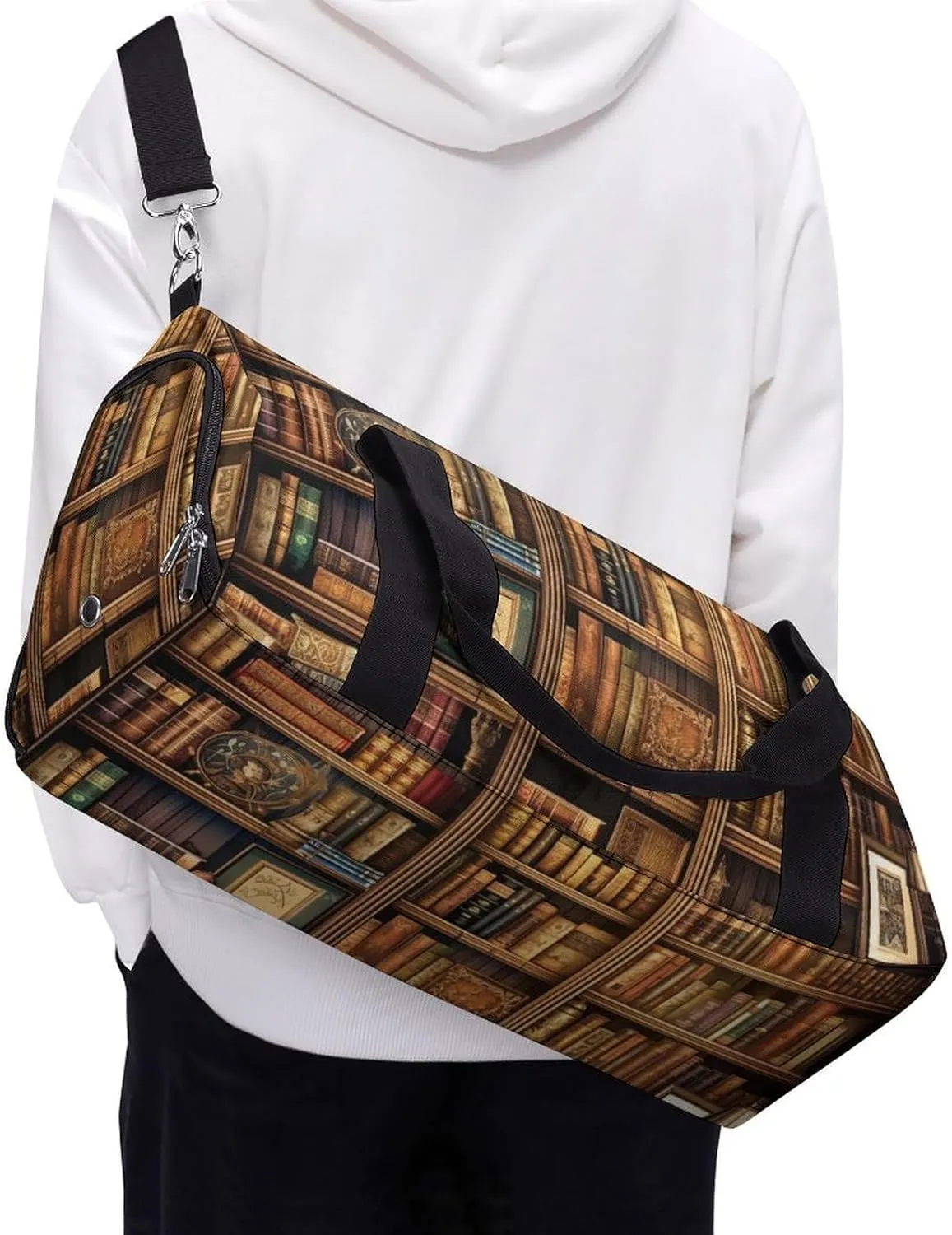 Gym Bag Library Bookshelf Book Duffel Bag for Men Women Overnight Bag with Shoe Compartment Workout Bags