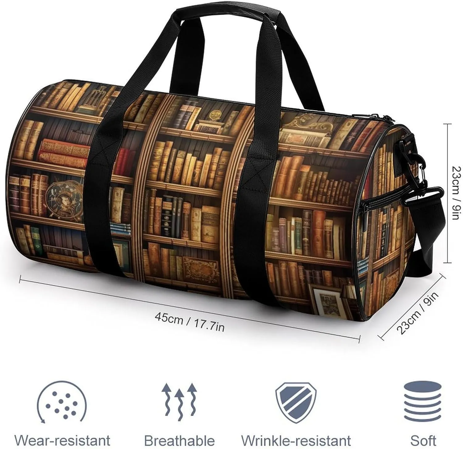 Gym Bag Library Bookshelf Book Duffel Bag for Men Women Overnight Bag with Shoe Compartment Workout Bags
