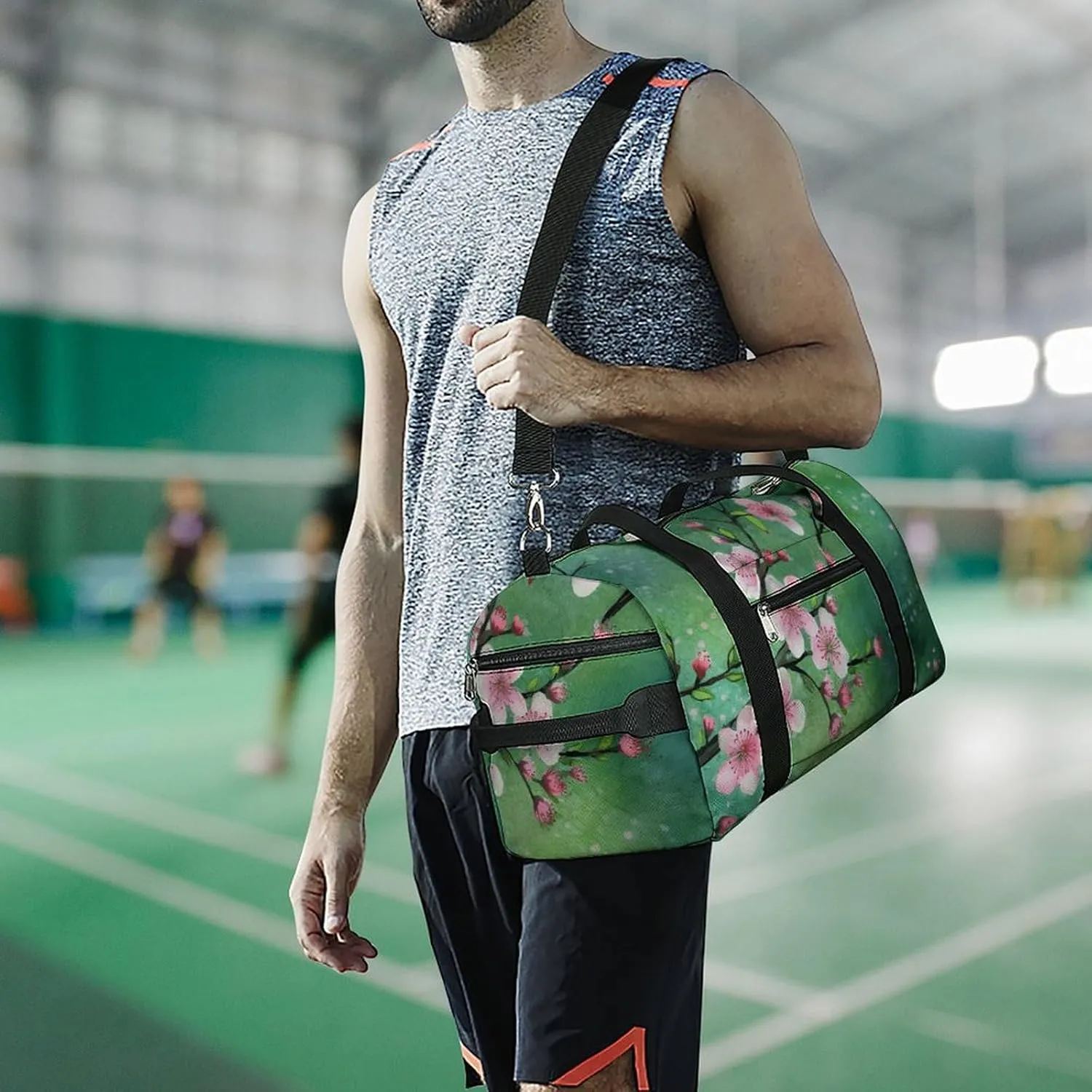 Gym Bag Peach Floral Pattern Duffel Bag for Men Women Overnight Bag with Shoe Compartment Workout Bags