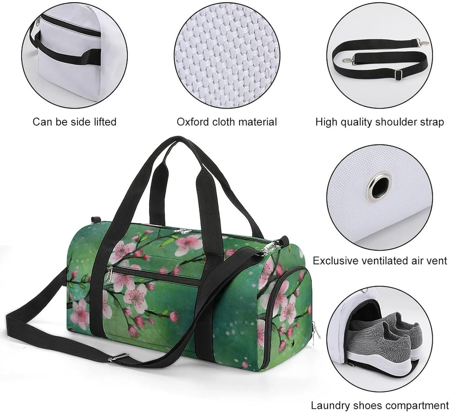 Gym Bag Peach Floral Pattern Duffel Bag for Men Women Overnight Bag with Shoe Compartment Workout Bags