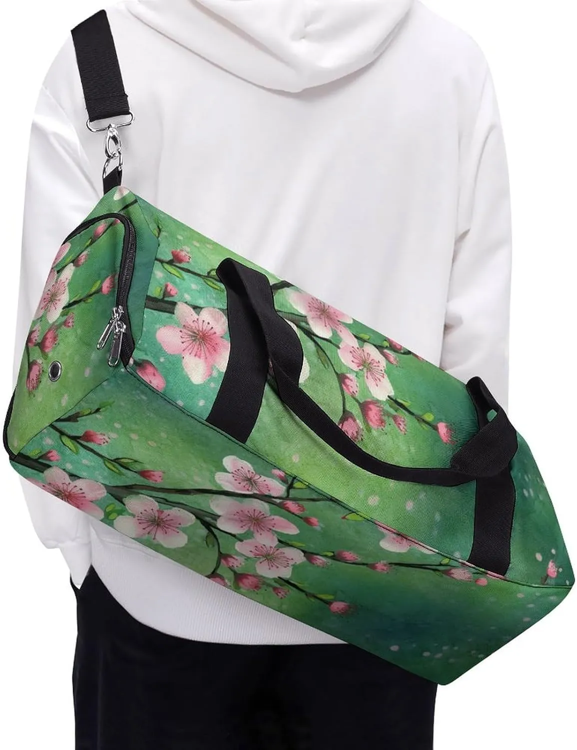 Gym Bag Peach Floral Pattern Duffel Bag for Men Women Overnight Bag with Shoe Compartment Workout Bags