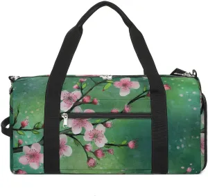 Gym Bag Peach Floral Pattern Duffel Bag for Men Women Overnight Bag with Shoe Compartment Workout Bags
