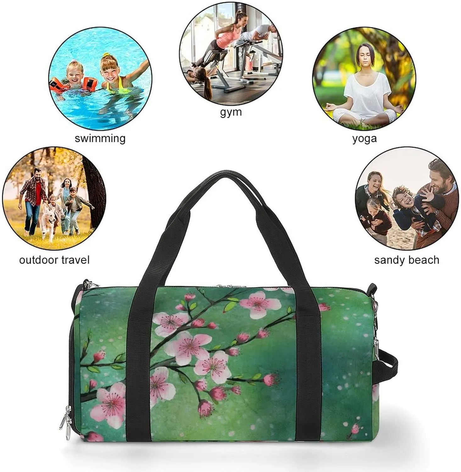 Gym Bag Peach Floral Pattern Duffel Bag for Men Women Overnight Bag with Shoe Compartment Workout Bags