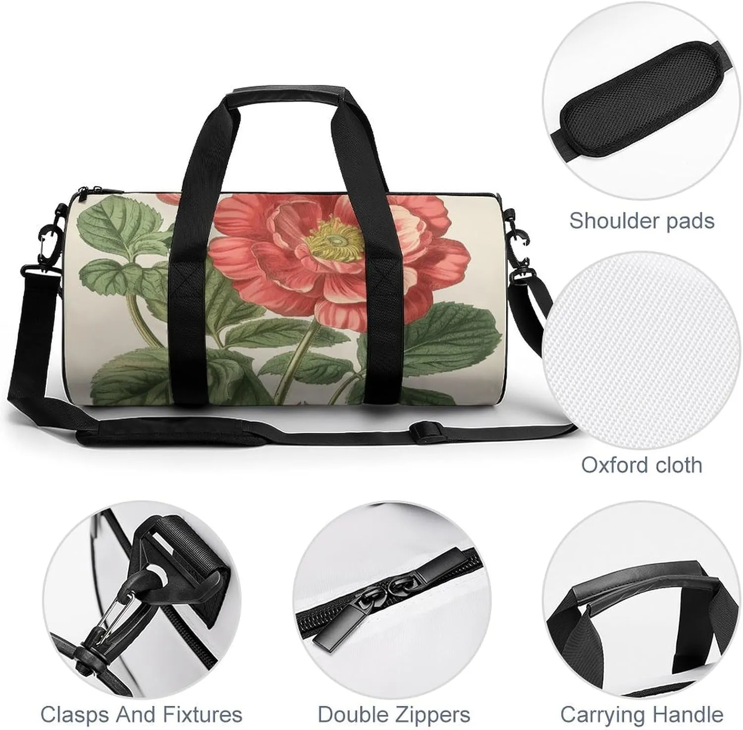 Gym Bag Peach Flowers Duffel Bag for Men Women Overnight Bag with Shoe Compartment Workout Bags