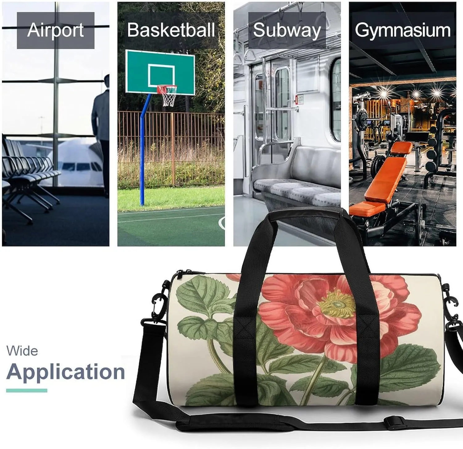 Gym Bag Peach Flowers Duffel Bag for Men Women Overnight Bag with Shoe Compartment Workout Bags