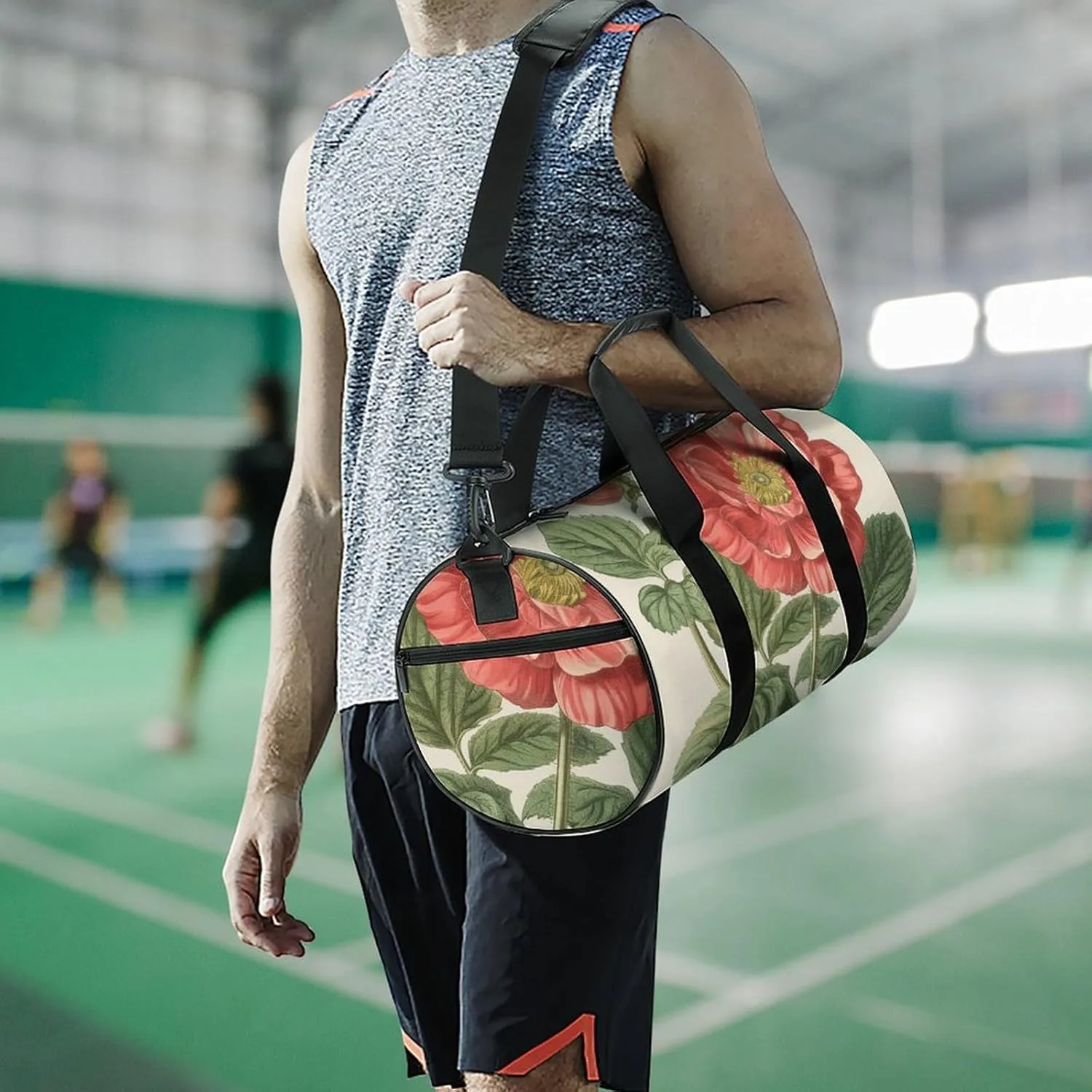 Gym Bag Peach Flowers Duffel Bag for Men Women Overnight Bag with Shoe Compartment Workout Bags