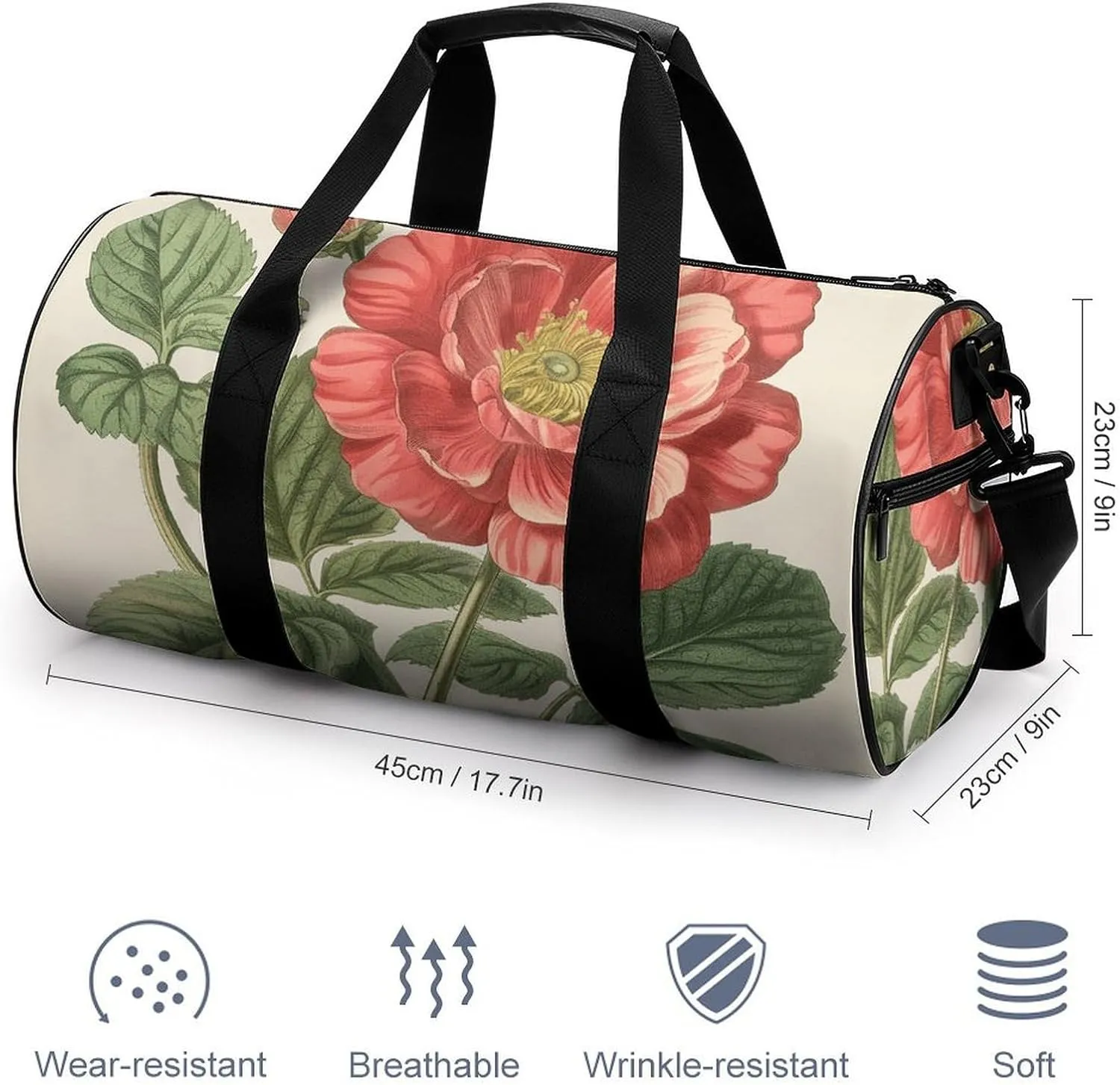 Gym Bag Peach Flowers Duffel Bag for Men Women Overnight Bag with Shoe Compartment Workout Bags