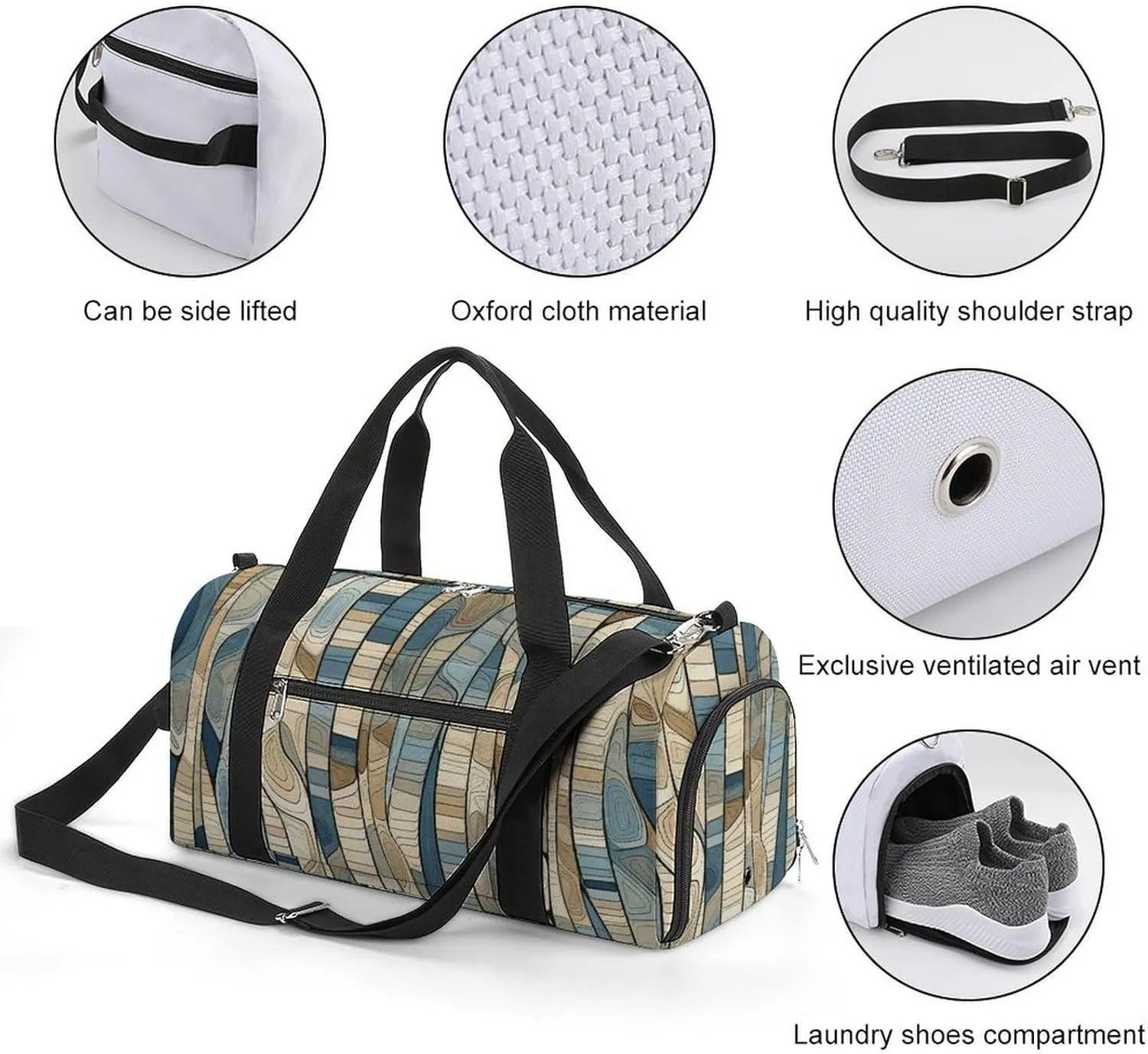 Gym Bag Shape Pattern Duffel Bag for Men Women Overnight Bag with Shoe Compartment Workout Bags