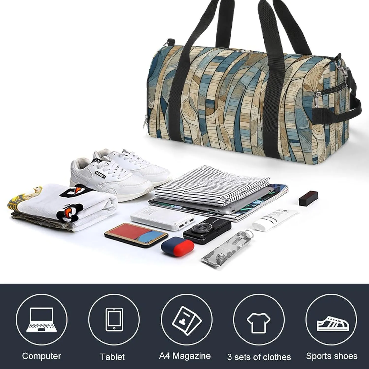 Gym Bag Shape Pattern Duffel Bag for Men Women Overnight Bag with Shoe Compartment Workout Bags