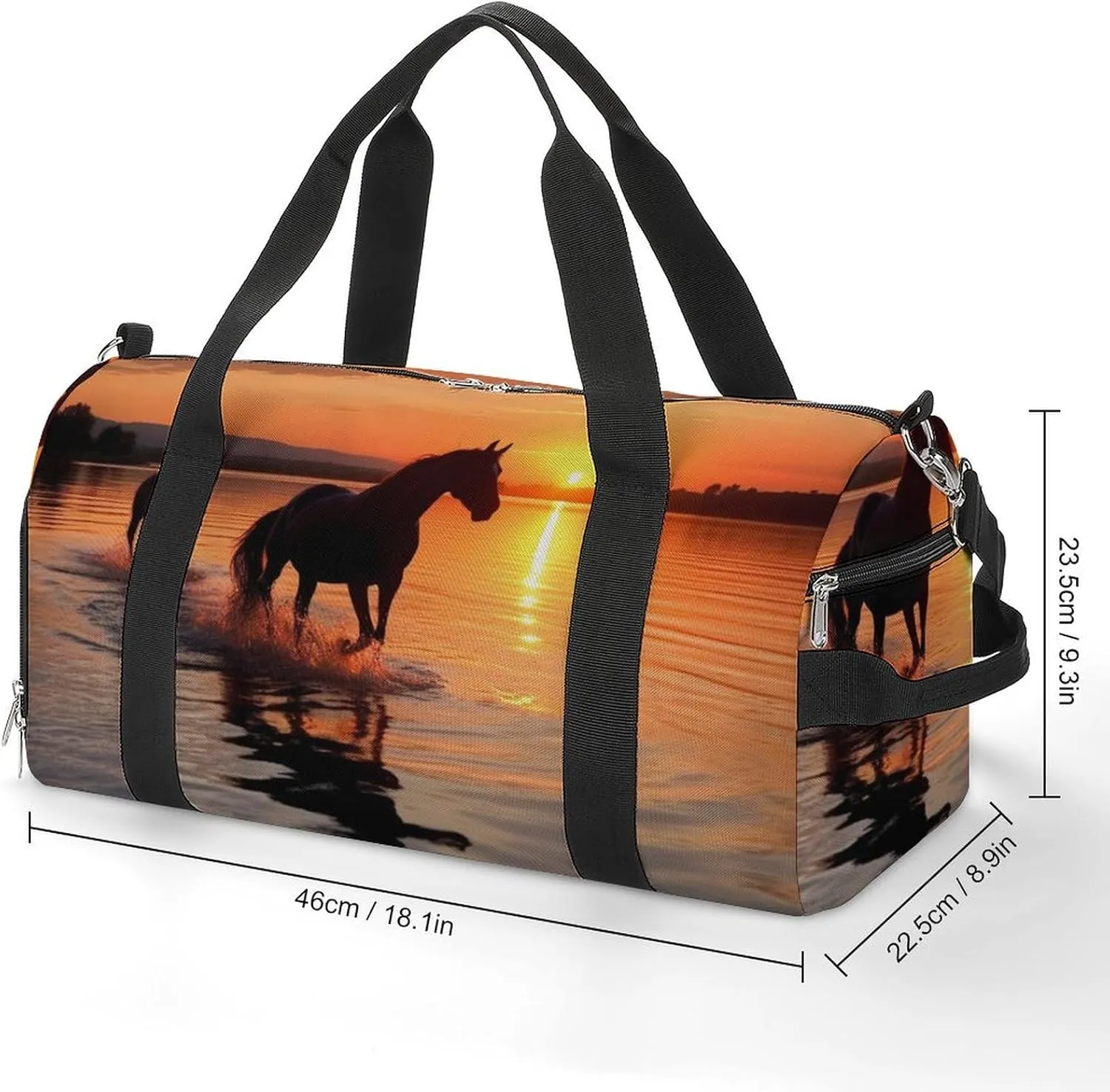 Gym Bag Sunsets Lake Horses Duffel Bag for Men Women Overnight Bag with Shoe Compartment Workout Bags