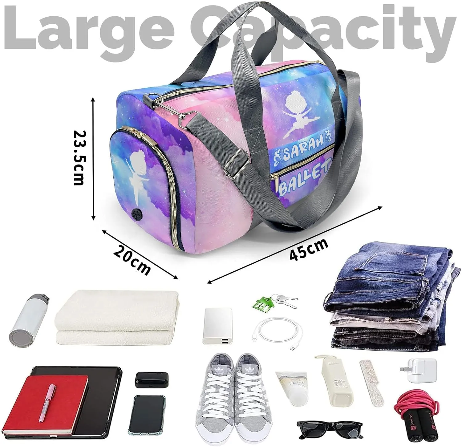 Gym Bags Ballet Girls Colorful Starry Duffel Bag Adjustable Shoulder Strap Perform Training Travel Bag for Boys Girls Teens Women Men