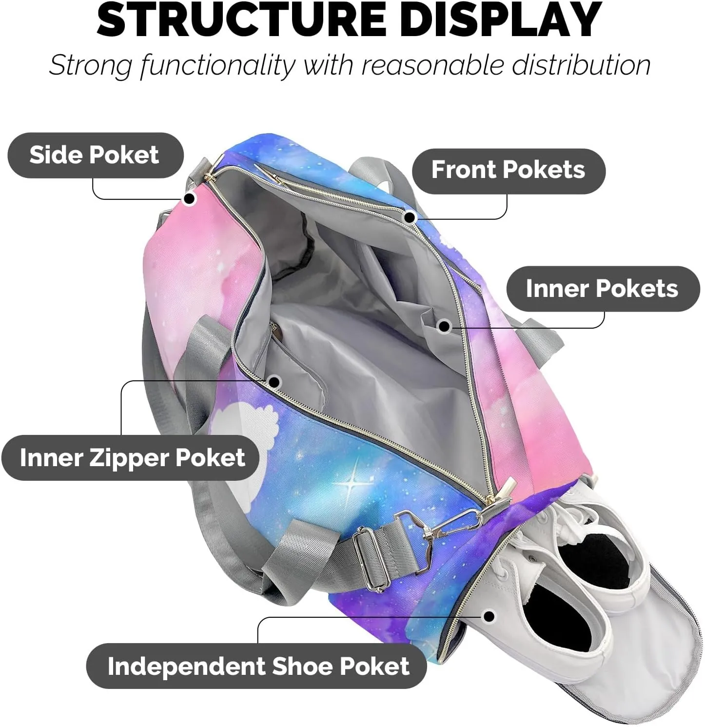 Gym Bags Ballet Girls Colorful Starry Duffel Bag Adjustable Shoulder Strap Perform Training Travel Bag for Boys Girls Teens Women Men