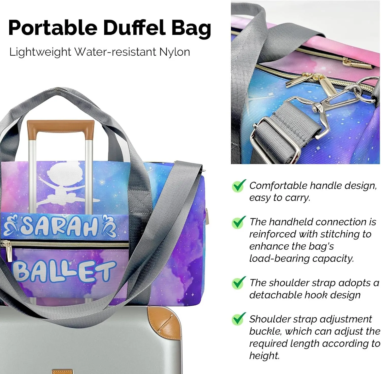 Gym Bags Ballet Girls Colorful Starry Duffel Bag Adjustable Shoulder Strap Perform Training Travel Bag for Boys Girls Teens Women Men
