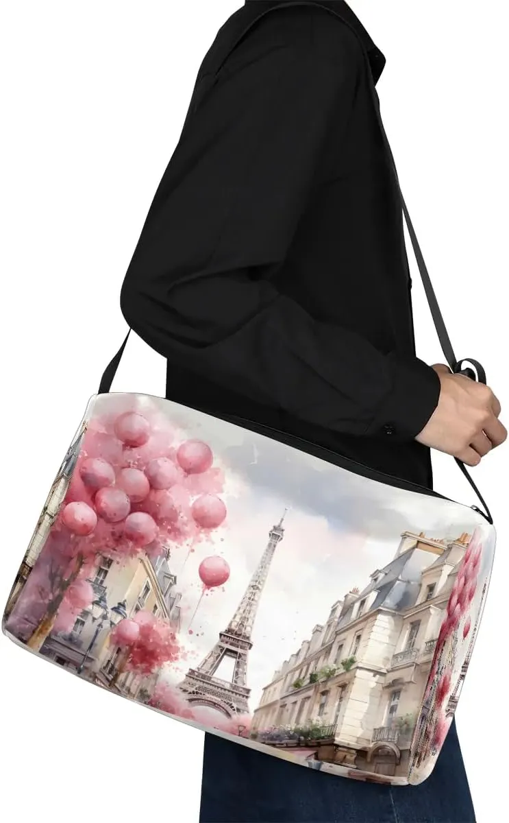 Gym Bags for Men 14.8 Inch Lightweight Carry On Bags for Airplanes Waterproof Duffle Bag for Travel, Country Romance Paris Patterns