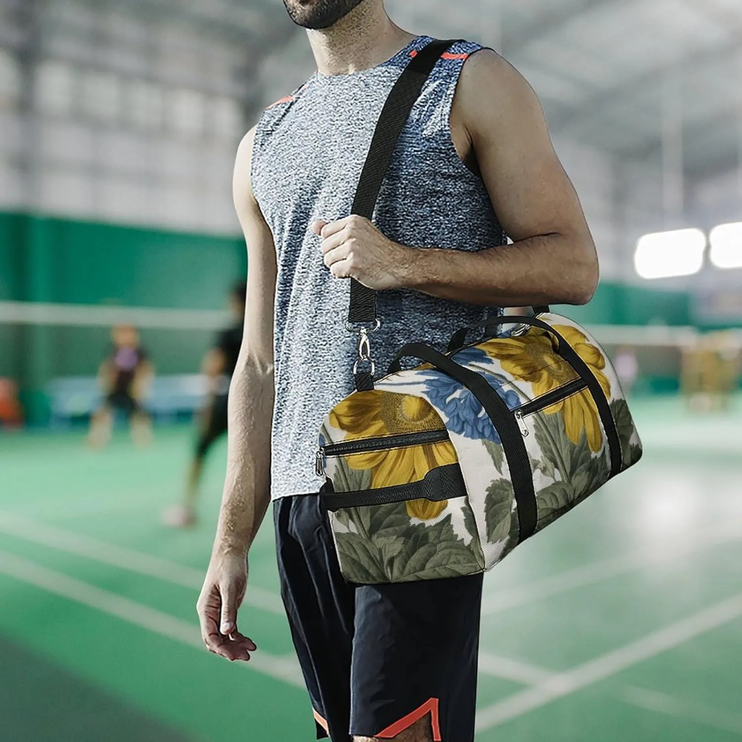 Gym Bags for Men Women A Yellow Flower Stem Duffle Bag Travel Overnight Bag with Shoe Compartment Tote Bags
