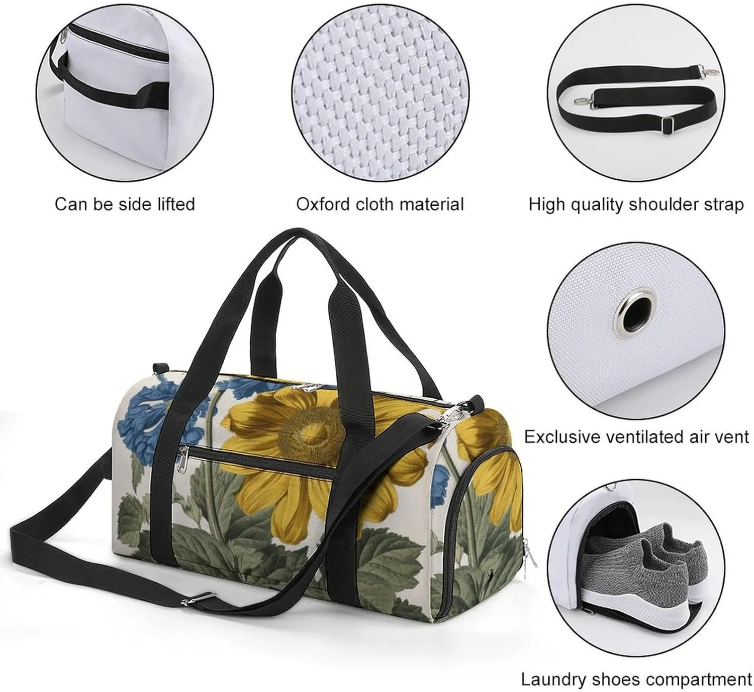 Gym Bags for Men Women A Yellow Flower Stem Duffle Bag Travel Overnight Bag with Shoe Compartment Tote Bags
