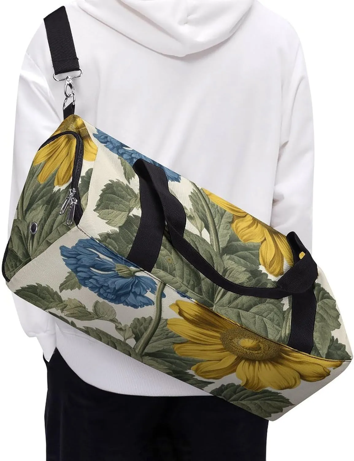 Gym Bags for Men Women A Yellow Flower Stem Duffle Bag Travel Overnight Bag with Shoe Compartment Tote Bags
