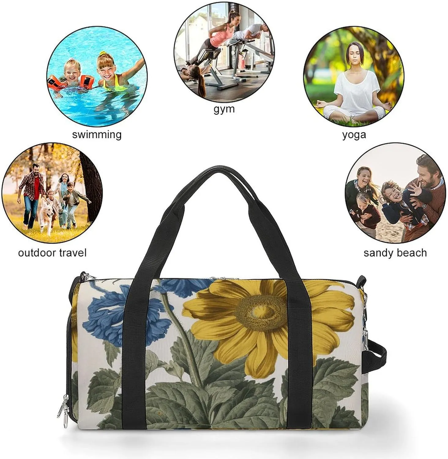 Gym Bags for Men Women A Yellow Flower Stem Duffle Bag Travel Overnight Bag with Shoe Compartment Tote Bags