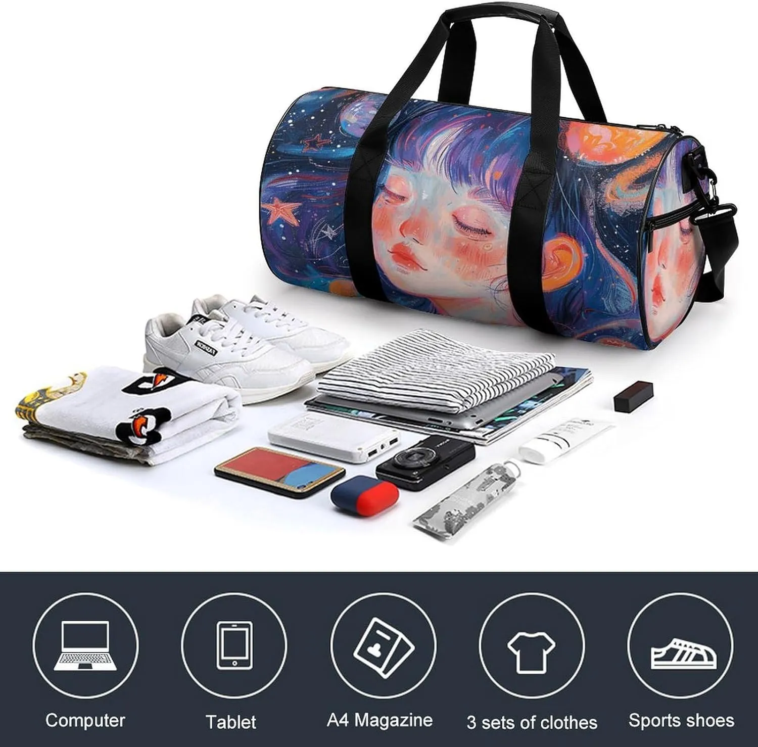Gym Bags for Men Women Art Style Fantasy Duffle Bag Travel Overnight Bag with Shoe Compartment Tote Bags