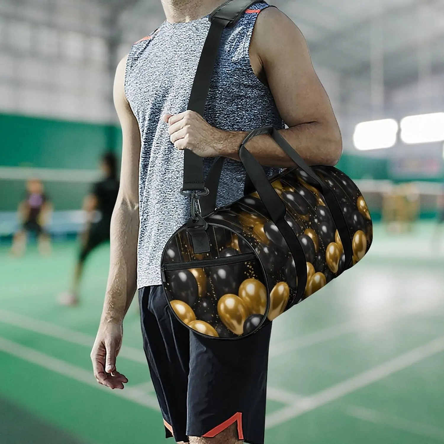 Gym Bags for Men Women Black And Gold Ballons Duffle Bag Travel Overnight Bag with Shoe Compartment Tote Bags