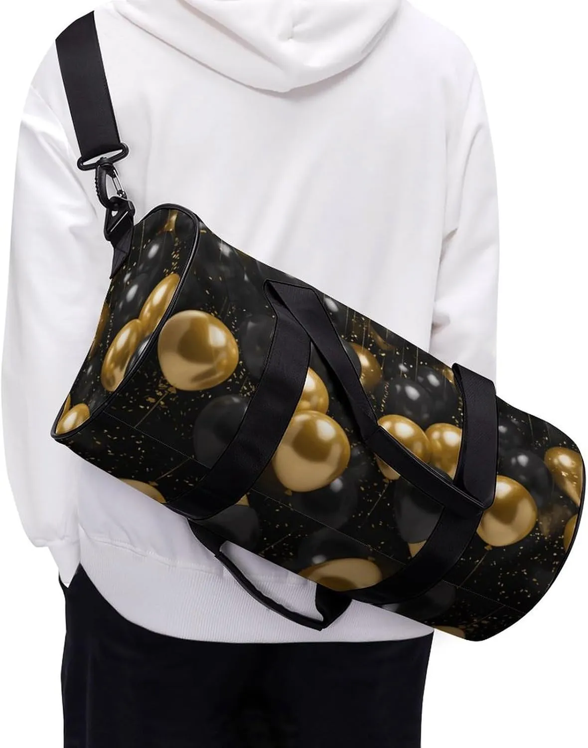Gym Bags for Men Women Black And Gold Ballons Duffle Bag Travel Overnight Bag with Shoe Compartment Tote Bags