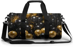 Gym Bags for Men Women Black And Gold Ballons Duffle Bag Travel Overnight Bag with Shoe Compartment Tote Bags