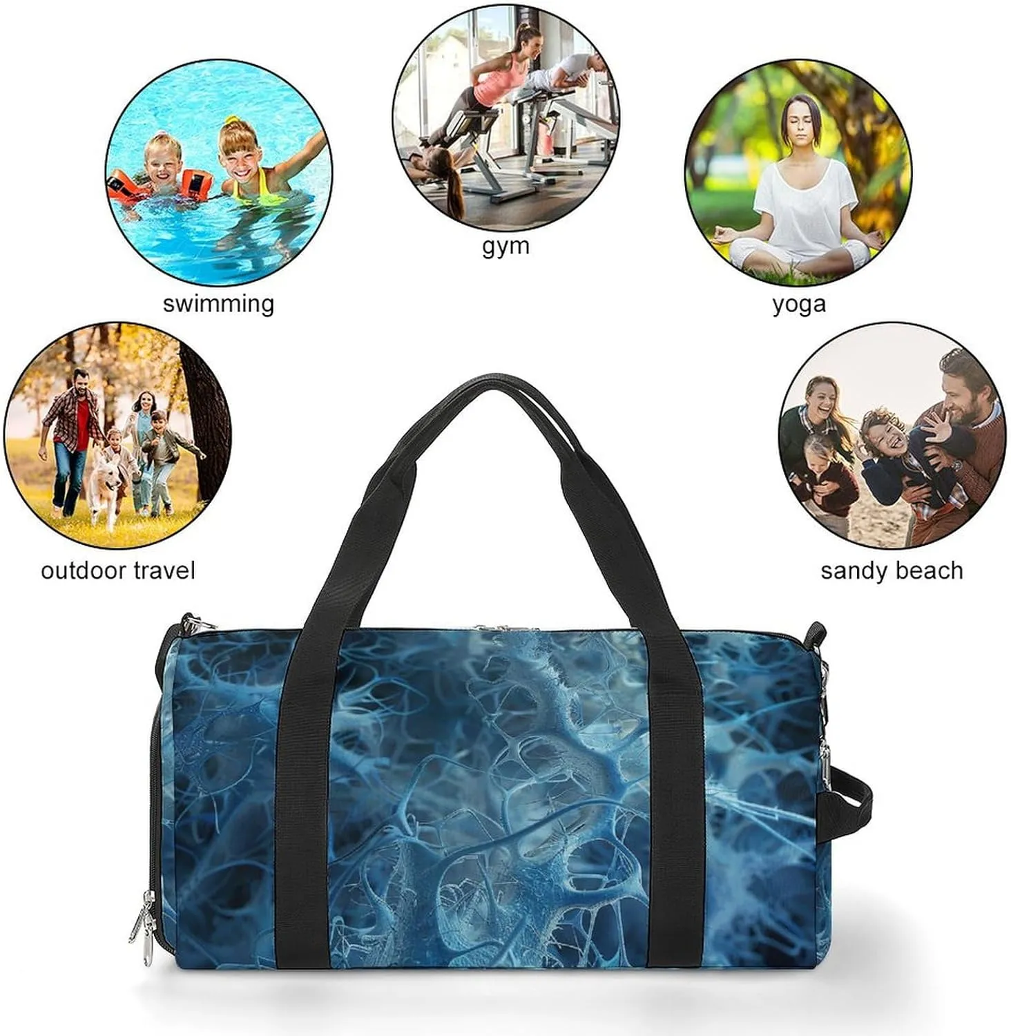 Gym Bags for Men Women Blue Neuron Picture Duffle Bag Travel Overnight Bag with Shoe Compartment Tote Bags