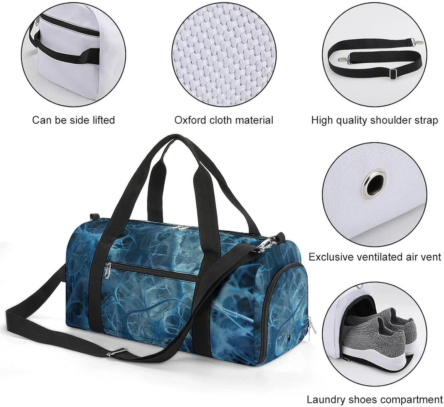 Gym Bags for Men Women Blue Neuron Picture Duffle Bag Travel Overnight Bag with Shoe Compartment Tote Bags