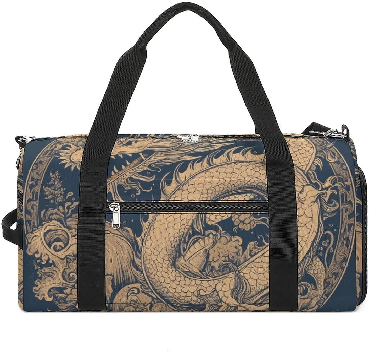 Gym Bags for Men Women Blue Oriental Dragon Duffle Bag Travel Overnight Bag with Shoe Compartment Tote Bags