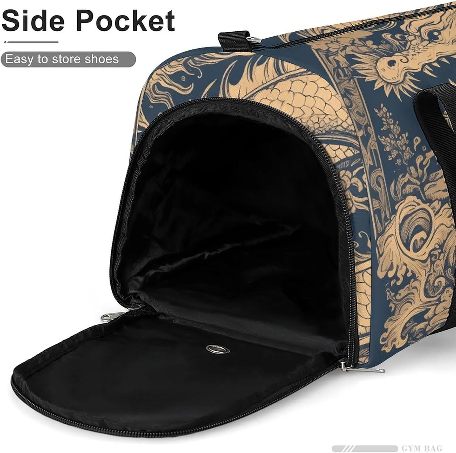 Gym Bags for Men Women Blue Oriental Dragon Duffle Bag Travel Overnight Bag with Shoe Compartment Tote Bags