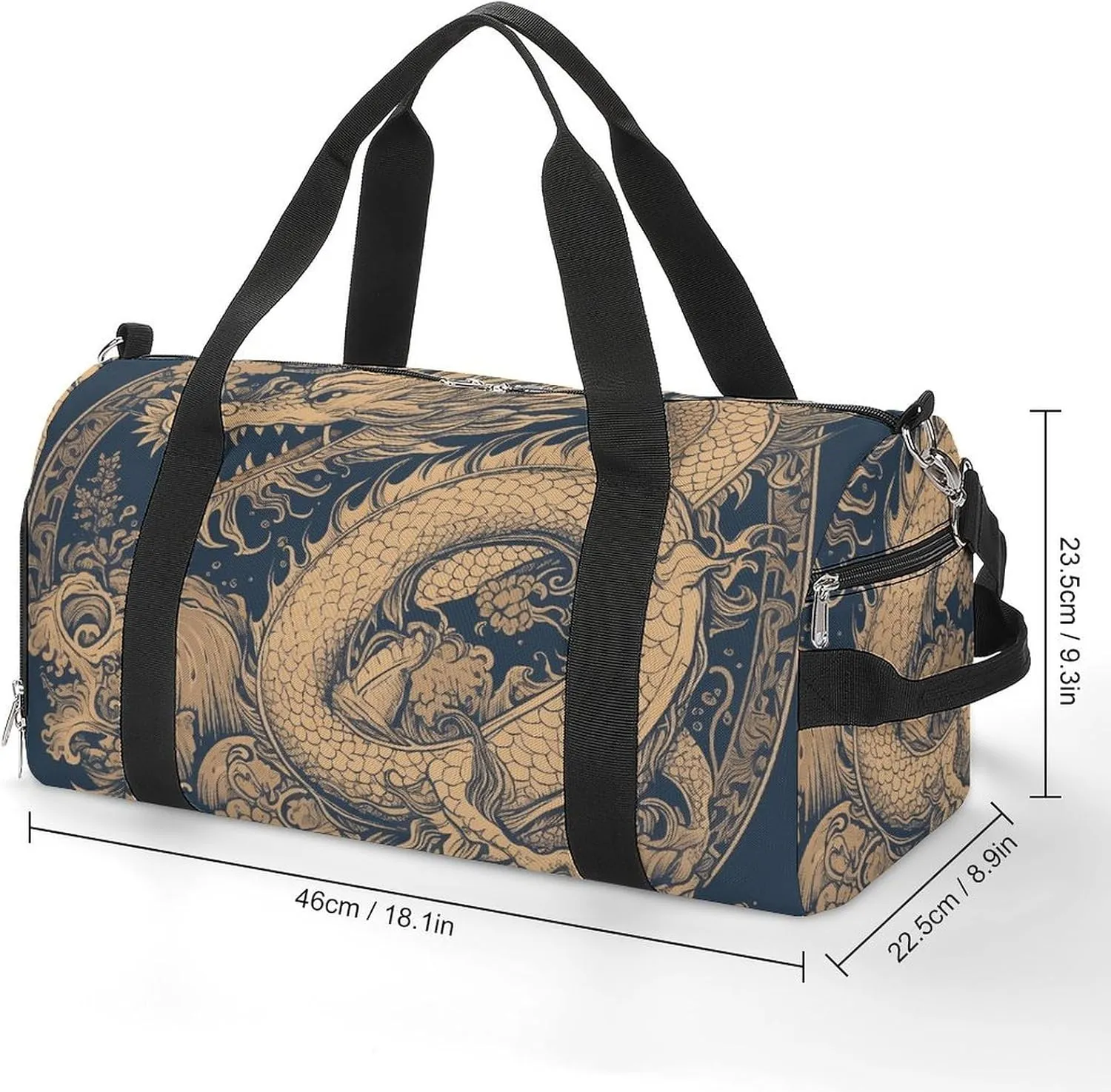 Gym Bags for Men Women Blue Oriental Dragon Duffle Bag Travel Overnight Bag with Shoe Compartment Tote Bags