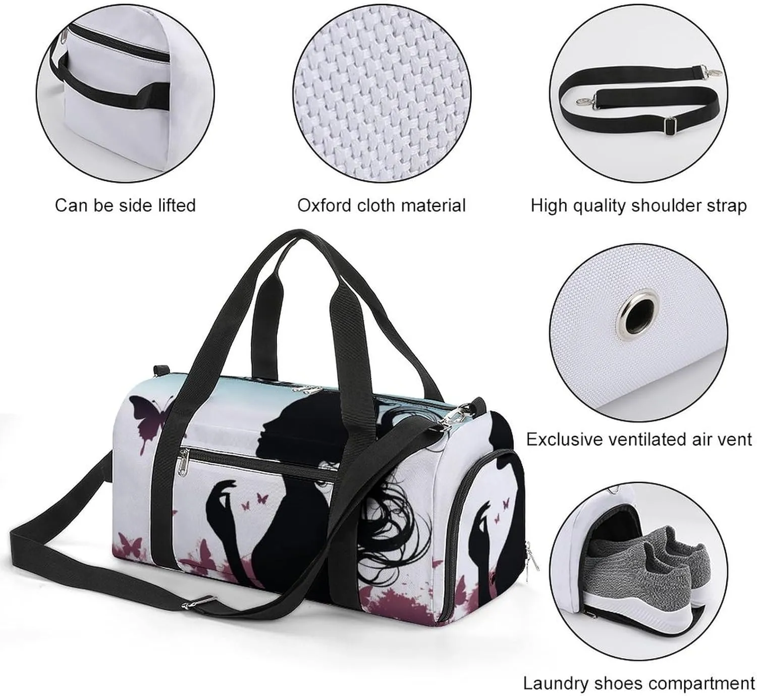 Gym Bags for Men Women Butterfly Woman Duffle Bag Travel Overnight Bag with Shoe Compartment Tote Bags